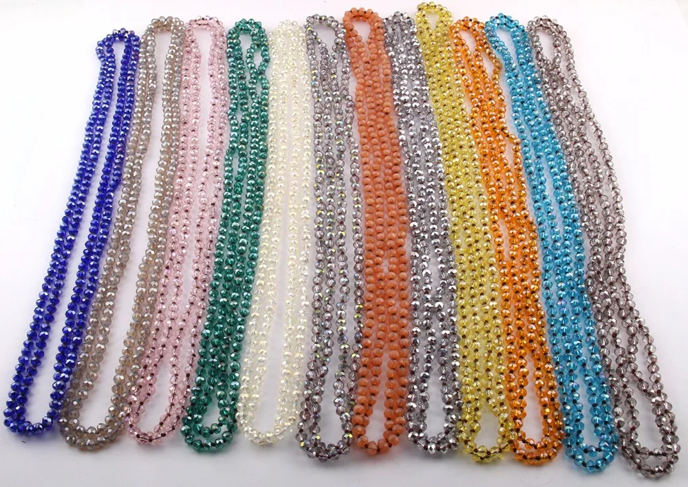 Free Shipping Fashion Bohemian Tribal Jewelry Long knotted 6mm Glass Crystal Necklace |