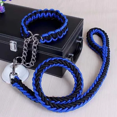 Blue and Black Большой Поводок для Собак прочный канат вязаный питбуль ошейник с P цепочкой поводок для домашних животных для прогулок бегущий Лабрадор открытый 10А - Цвет: Blue and Black