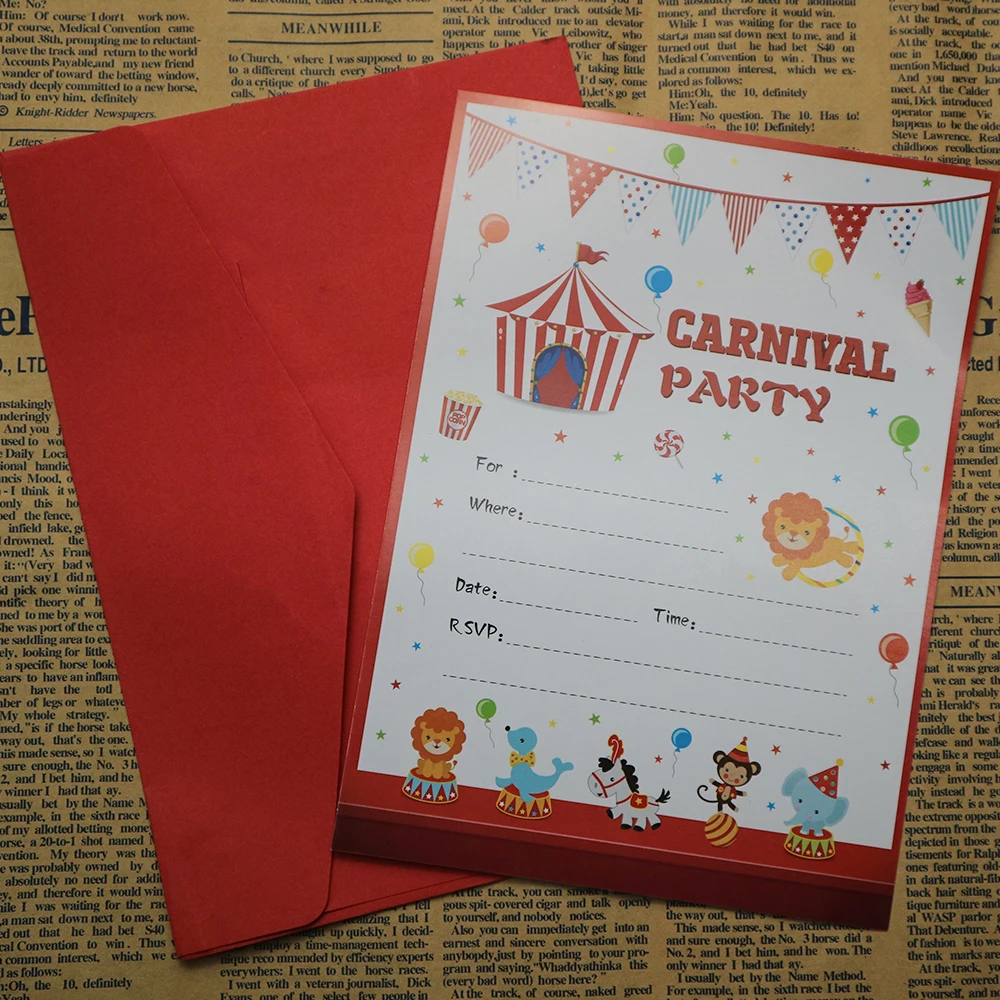

Carnival Theme Kids Birthday Party Favors Carnival Circus Party Invitations Cards Cartoon Animals Invitation Party Decorations