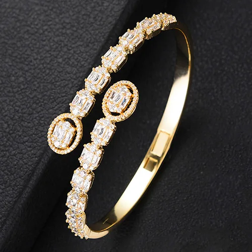 H056A Bangle Gold Модные подвески роскошный браслет для женщин Свадебные Полный AAA кубический циркон Кристалл CZ Дубай Серебряный Браслет вечерние ювелирные изделия - Окраска металла: H056A Bangle Gold