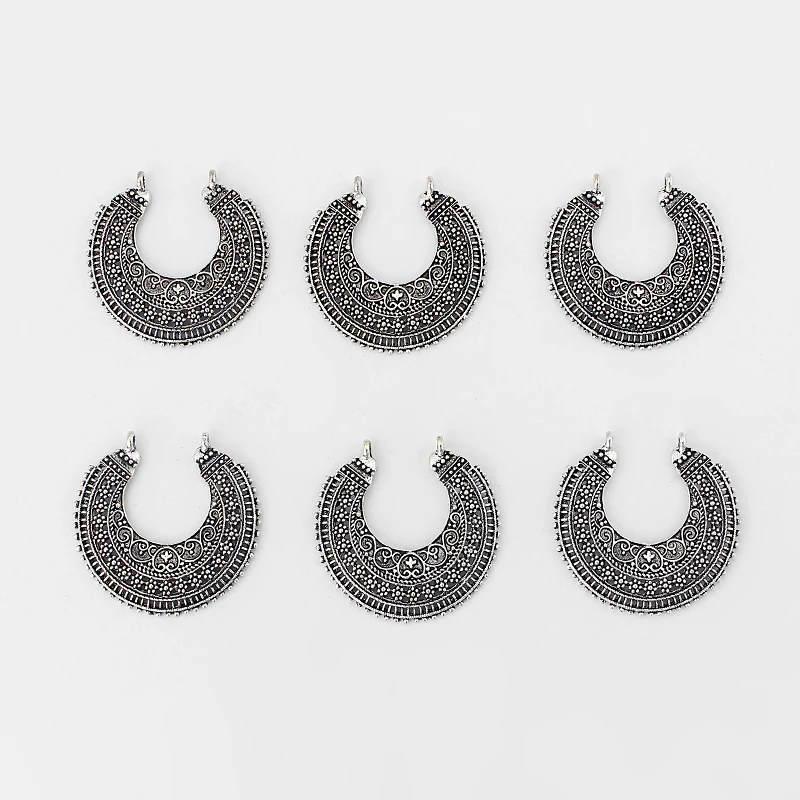 6 шт. тибетские серебряные серьги-подвески в виде полумесяца 40 х39 мм | Украшения и