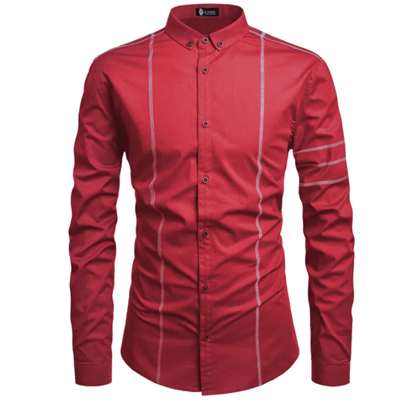 Men Shirts Europe Size New Arrivals Slim Fit Male Shirt Solid Open wire decoration Long Sleeve British Style Cotton Men's | Мужская