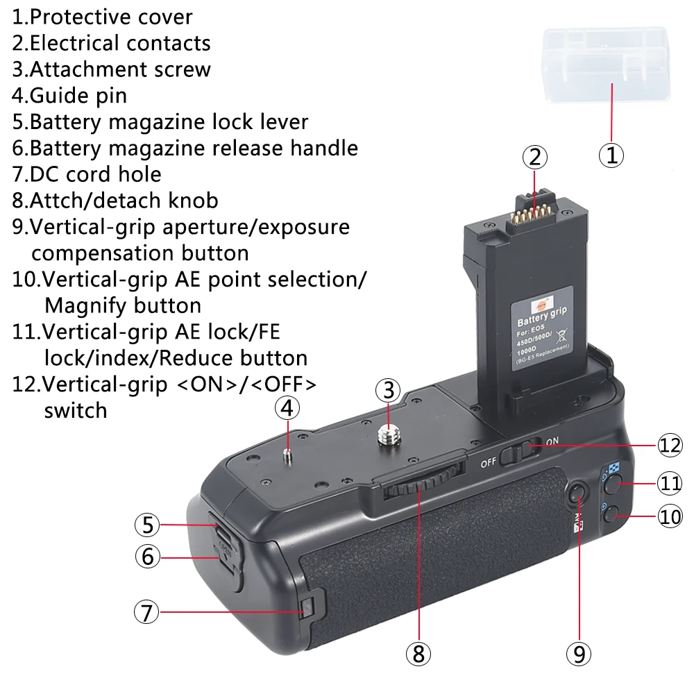 Батарейный отсек DTE для цифровой зеркальной камеры Canon EOS 450D 500D 1000D комплект из 2