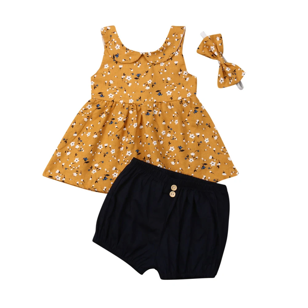 Милая детская одежда для маленьких девочек желтое платье без рукавов с цветочным
