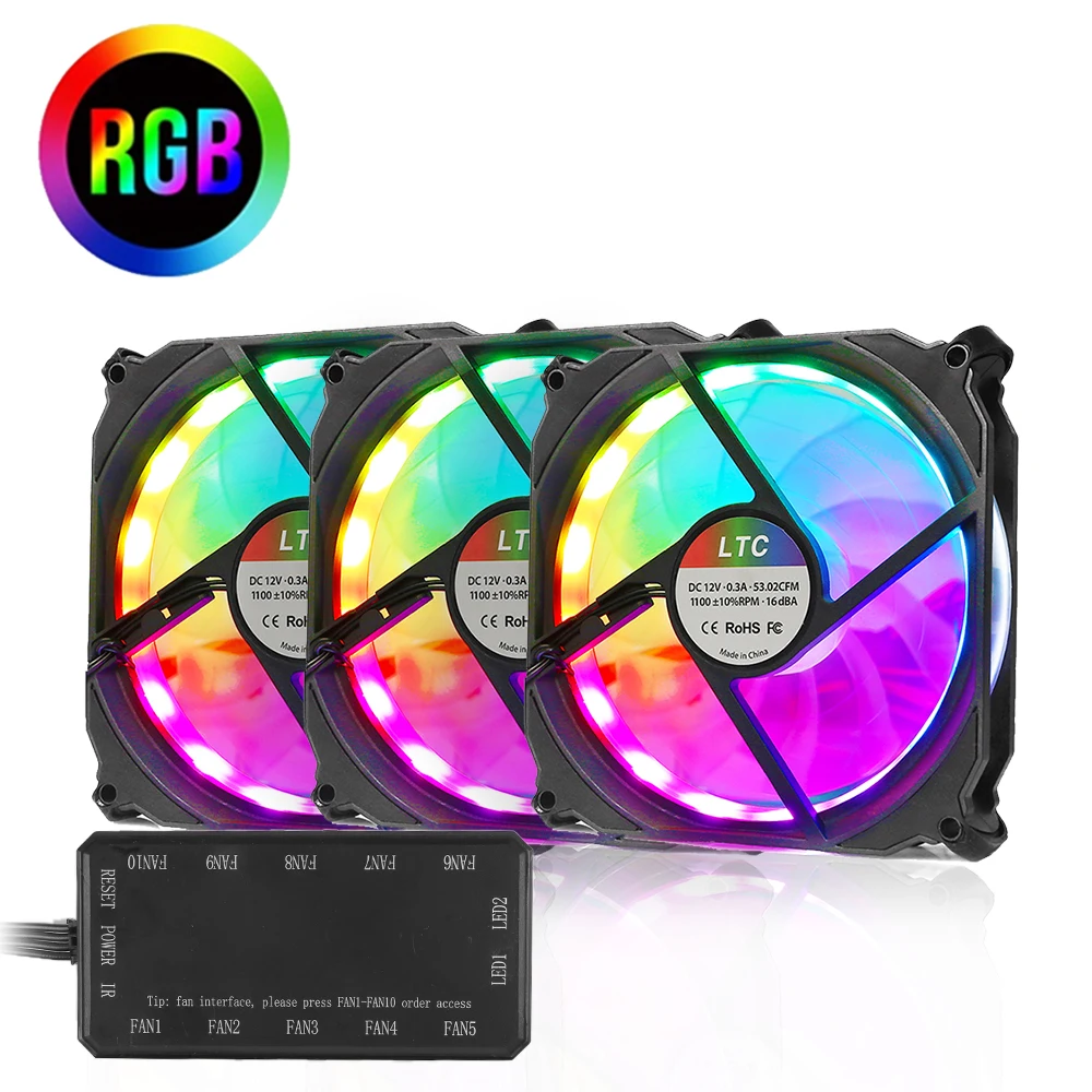 LTC 120 мм 3 упак. RGB Кулер для процессора с дистанционным пультом Вентилятор для компьютера Радиатор охлаждения Куллер для корпуса CPU ПК охладитель скоростной воздушный поток Многоцветная аврора LED Тихий бесшумный