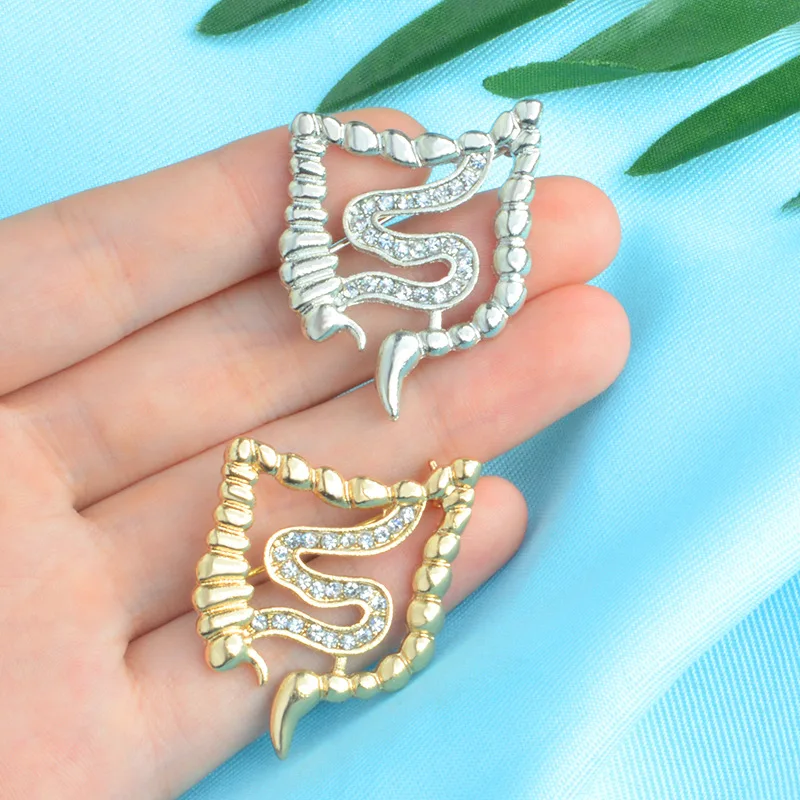 Золотистая серебристая металлическая брошь из сплава для кишечных органов с