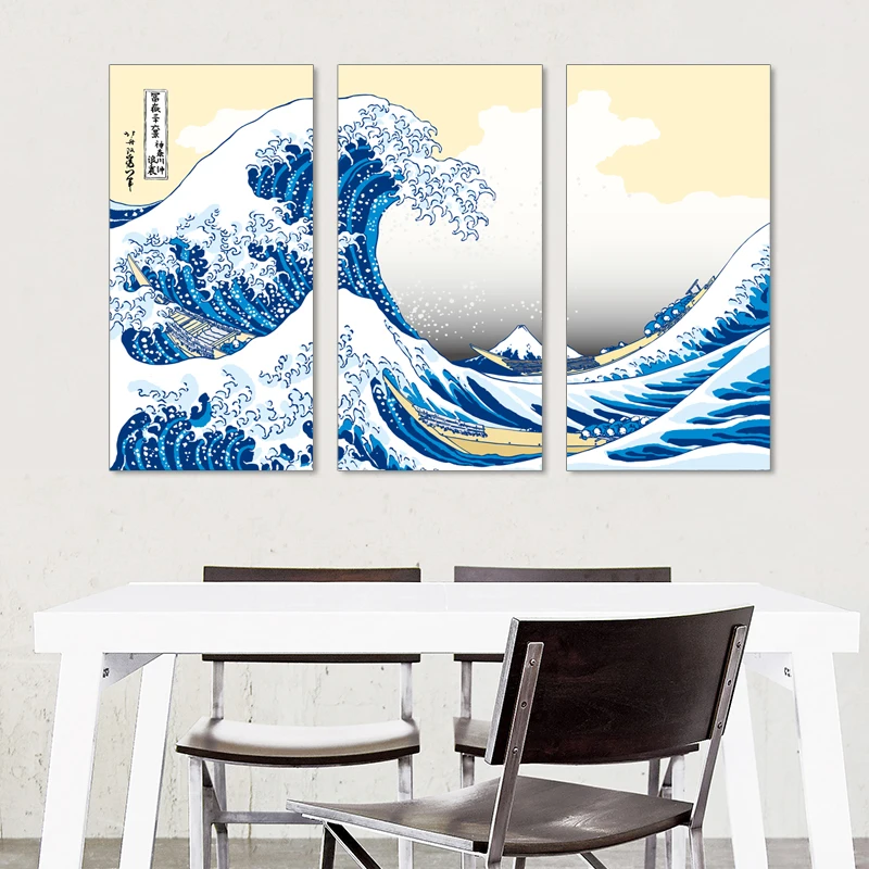 Японские картины Kanagawa Katsushika Hokusai 3 шт. Картина на холсте Постер украшение дома