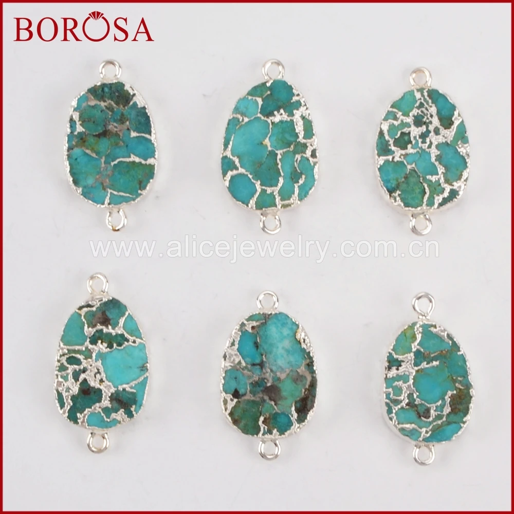 BOROSA 5 шт. Овальный Серебряный Цвет Медь 100% синий камни Друза соединитель двойные