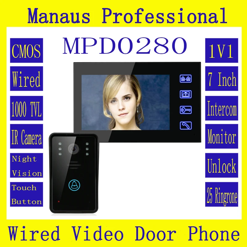 

7 Inch Video Door Phone Intercom Doorbell Touch Button Remote Unlock Night Vision Home Security CCTV Surveillance Camera D280a