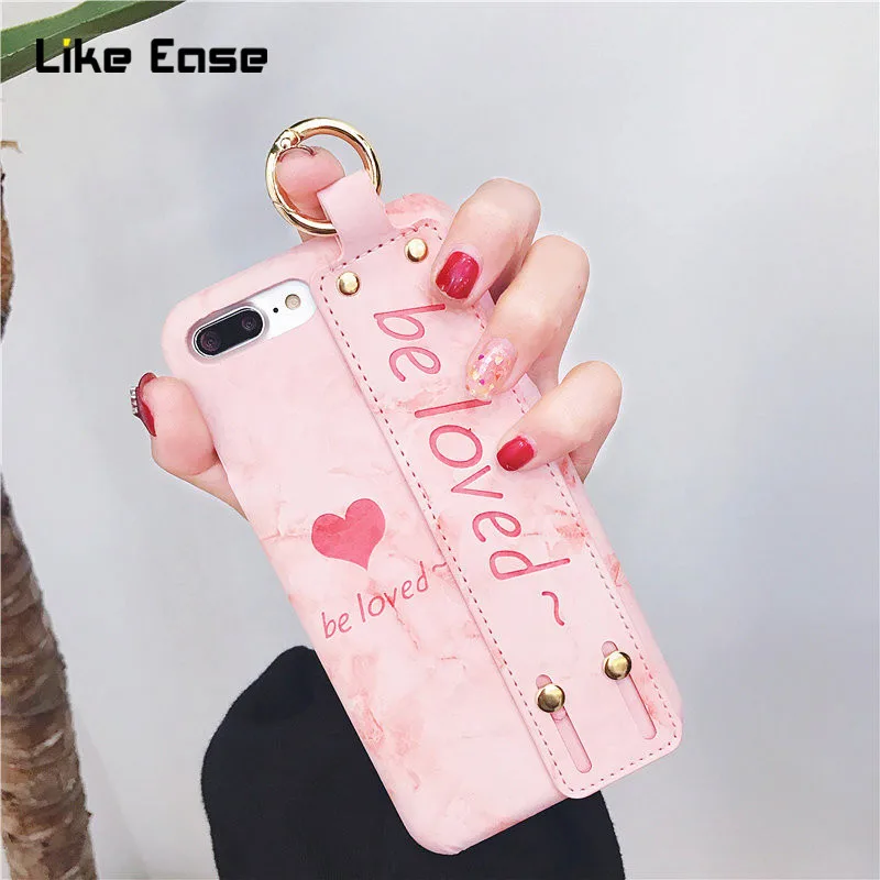 Жесткий чехол из искусственной кожи для iphone 8 8plus розовый телефона с ремешком на