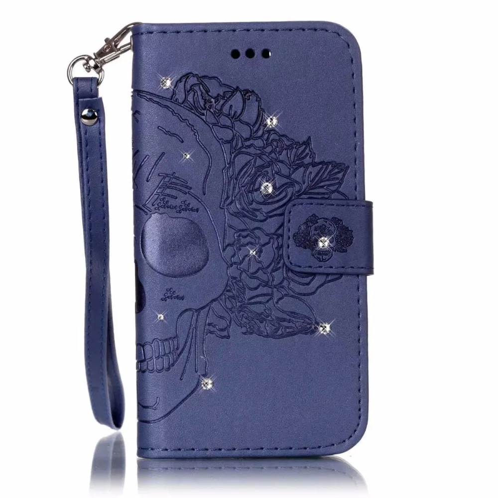 Тиснением Розы Череп Магнитные Сверкающих Горный Хрусталь Кожа Откидная Крышка