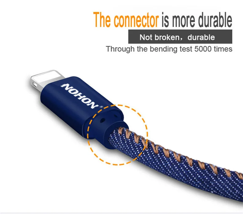 NOHON для Apple, USB кабель, джинсовый кабель для быстрой зарядки, USB кабель для iPhone 7, 6, 6S Plus, 5, 5S, SE, iPad, iPod, iOS, 8, 9, 10, телефонный кабель для синхронизации данных