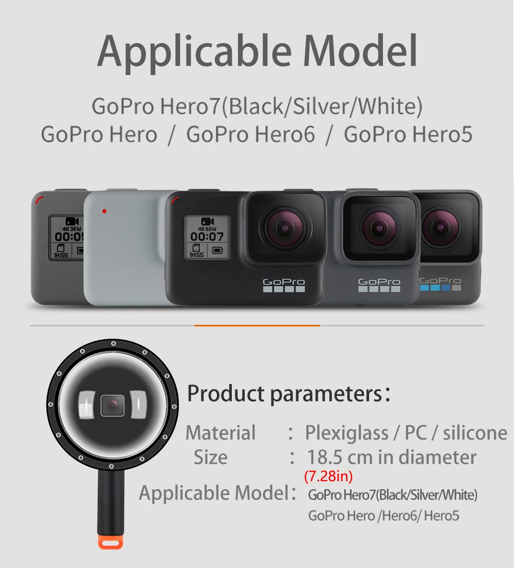 Водонепроницаемый купол Порты и разъёмы для экшн-камеры GoPro Hero 7/6/5 Black label Divng набор Водонепроницаемый Корпус чехол прозрачная купольная крышка для аксессуары для камеры Gopro 5