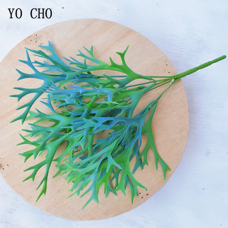 YO CHO 38cm Artificial Deer Horn Plants Plastic Greenery Wall Decoration Antler Leaf Grass Wedding Home Garden Decor Fake Plants