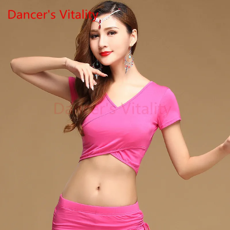 

Dancer's Vitality 2017 New Brand Belly Dance Clothes Top Women Deep V Collar Short Sleeves Irregular Top For Belly Dance Clothes