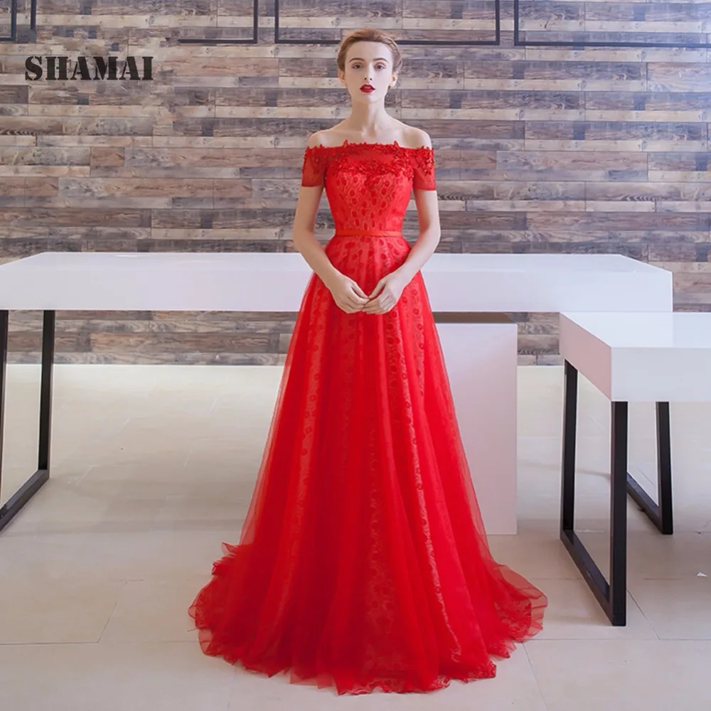 Вечерние платья SHAMAI 2018 с открытыми плечами Длинные вечерние кружевной