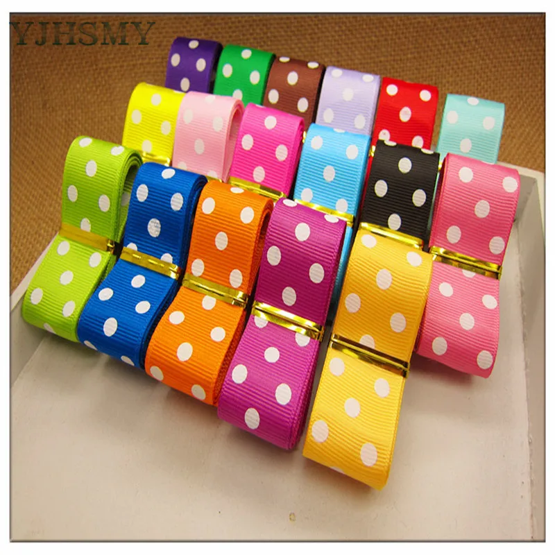 YJHSMY 1 &quot(25 мм) 5 ярдов/lot Grosgrain в бант с принтом горошек белыми точками DIY аксессуары