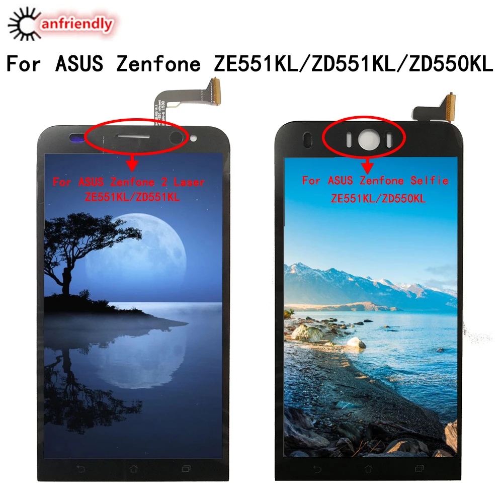Pantalla LCD de 5,5 pulgadas para m&oacute;vil, montaje de digitalizador de pantalla t&aacute;ctil para ASUS Zenfone 2 Laser ZE551KL ZD551KL Selfie ZD551KL ZD550KL-0