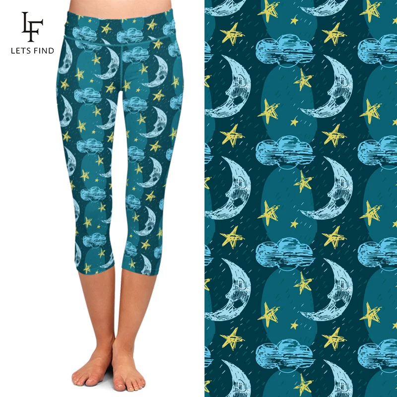 Летние эластичные леггинсы-Капри LETSFIND с принтом звезд и Луны Женские