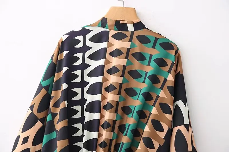 2018 уличная контрастным геометрическим принтом Высокая Талия женское платье