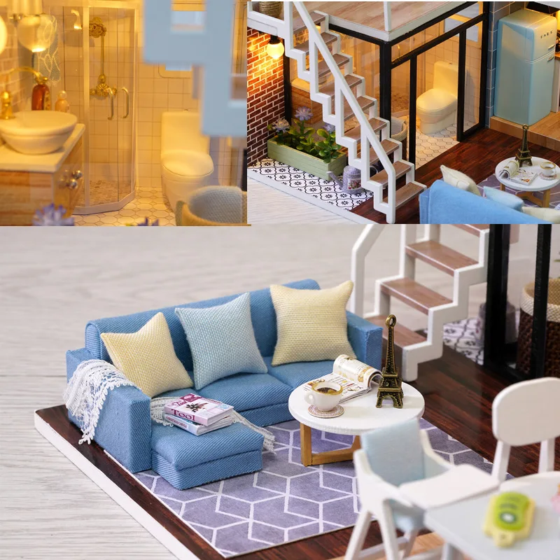 Кукольный домик Blue Time с мебелью музыкальная Обложка миниатюрная DIY House украшения модель подарок украшения Управление способности детей друг