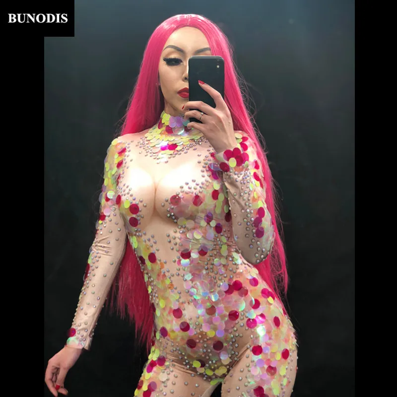 ZD156 Women Sexy Jumpsuit Full Of Sparkling Color Paillette & Crystals Nightclub Birthday Party Celebrate Stage Wear Costume