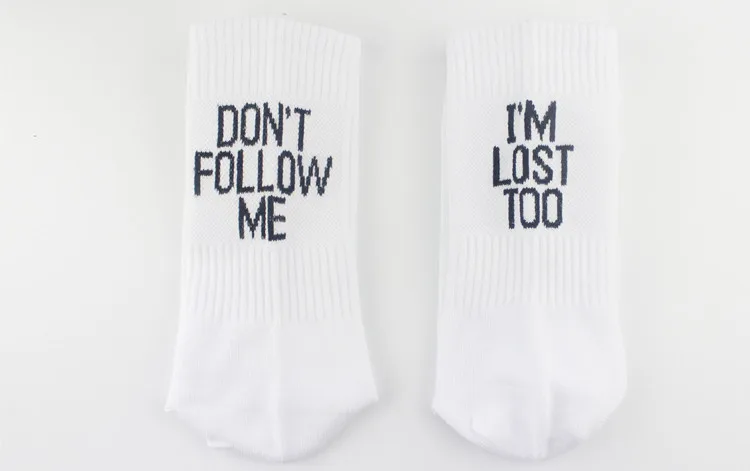 dont follow me casual socks I am lost too Hip hop Street skateboard Harajuku socks for men and women happy Meias Socks k1387