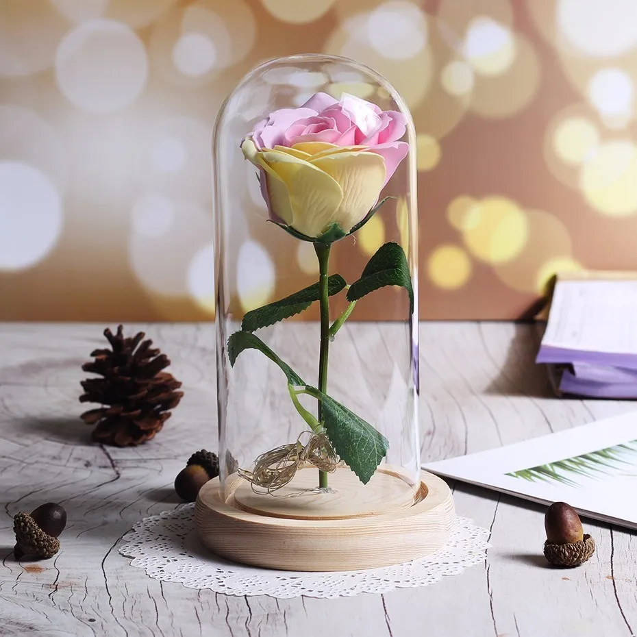 03 Neue schenheit Und Biest Rose In Glaskolben Rose Blume Licht деревянная основа Glas Dome Für Mutter Der Tag Valentines Weihnachten - Цвет: 03