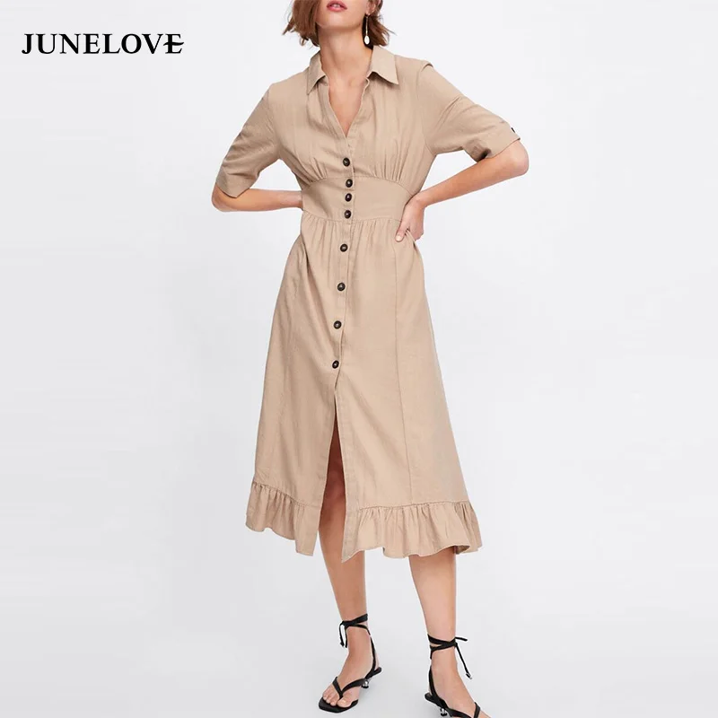 Женское свободное платье-макси JuneLove винтажное длинное платье с коротким рукавом