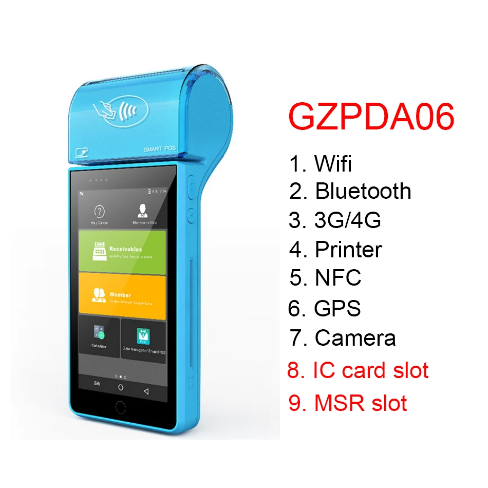 POS терминал PDA с беспроводной Bluetooth Wifi Android 7 0 термопринтером со встроенным и