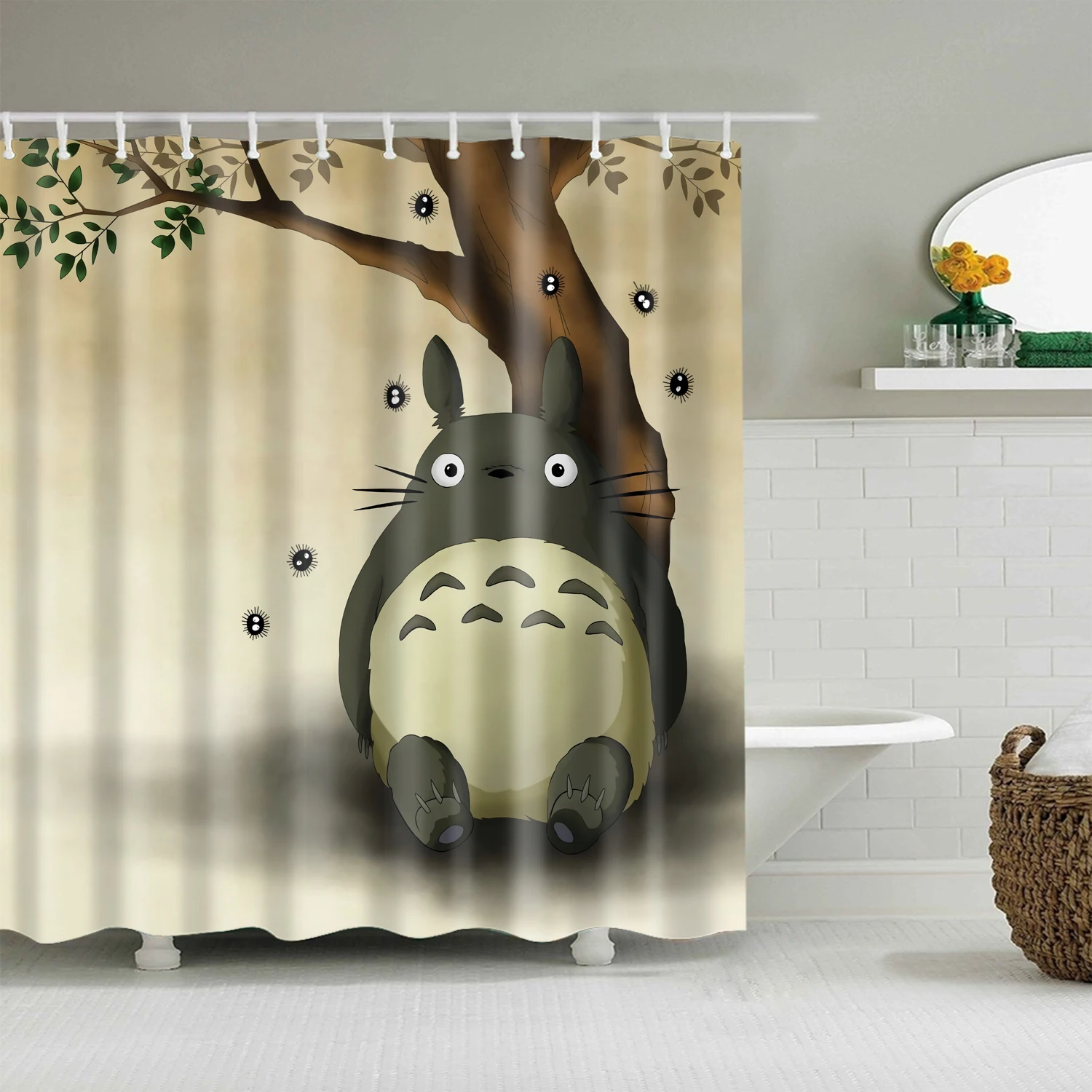 Cute Animal Print Bath Curtain For Bathroom 3D  Blackout Shower  Waterproof 12 pcs Hook    cortina