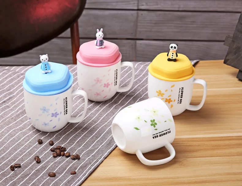 

1PC Creative Ceramic Cup Personality Mug milk Coffee Tea Cup Home Office Drinkware cup With Plastic lid and spoon ENQ 009