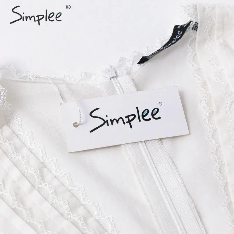 Simplee винтажные кружевные белые женские блузки и топы v-образный вырез с рюшами с пышными рукавами блузки рубашки уличная мода хлопок женские топы