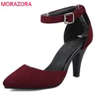 Женские туфли-лодочки с острым носком MORAZORA, черные или белые вечерние туфли на высоком каблуке, с пряжкой, лето 2021