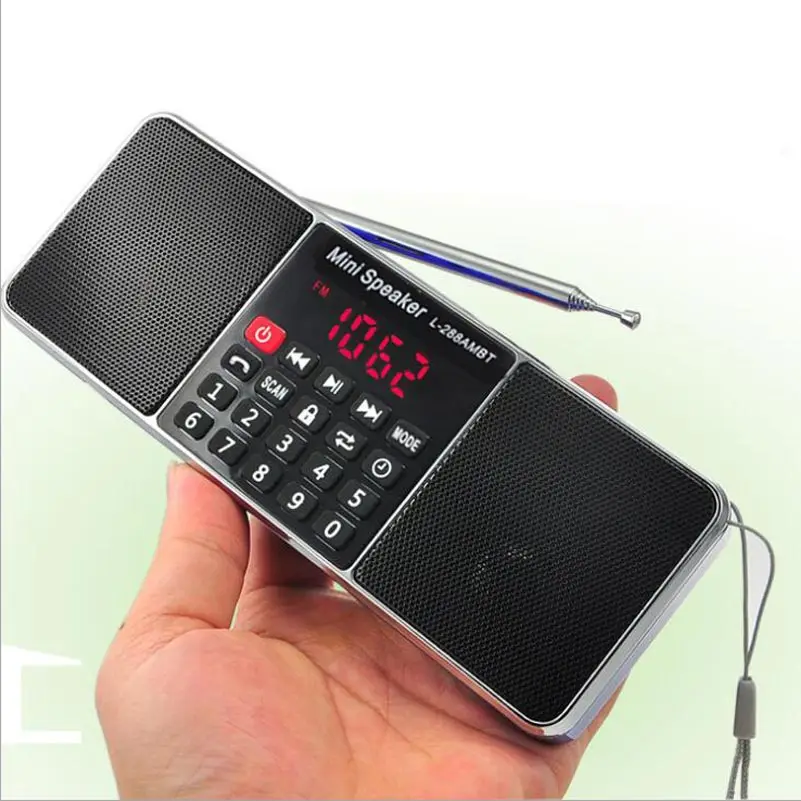 

Bluetooth Stereo Portable FM Radio Speaker Music Player with TFCard USB Disk LED Screen Volume Control Rechargeable Loudspeaker