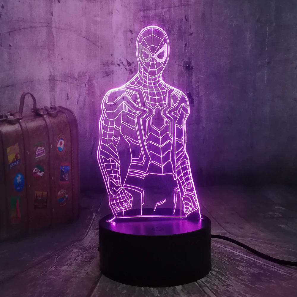 Marvel Comics Мстители Человек паук 3D Ночник светильник 7 цветов светодиодный