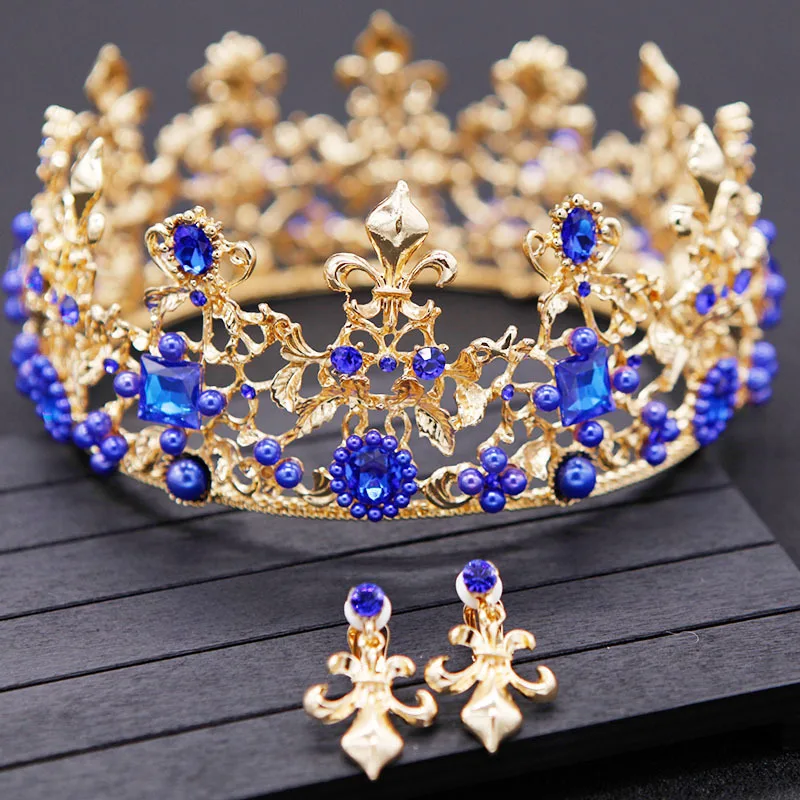 Свадебные тиары с синими кристаллами роскошный комплект украшений для невесты
