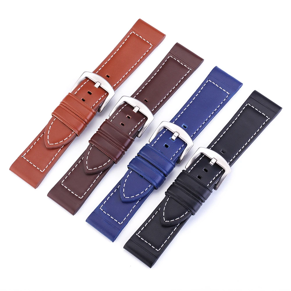 Genuine Leather Watchband Flat Interface High Quality Wristwatch Straps 18mm 20mm 22mm 24mm Steel Buckle Wristbands