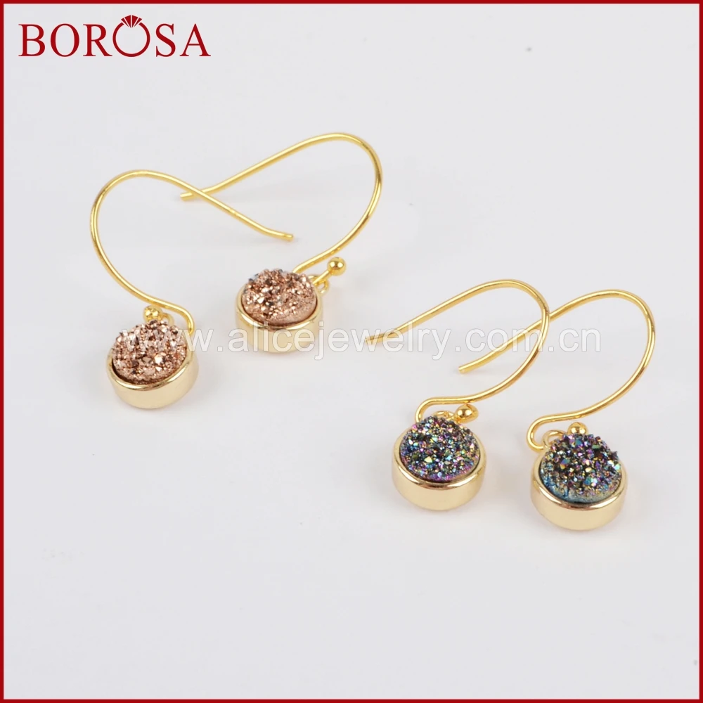 Женские серьги-капельки BOROSA круглые серьги с золотым ободком из титана радужной