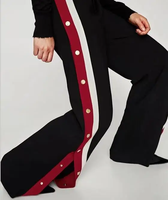 European style fashion hit color stitching women's trousers casual loose female high waist wide leg pants |
