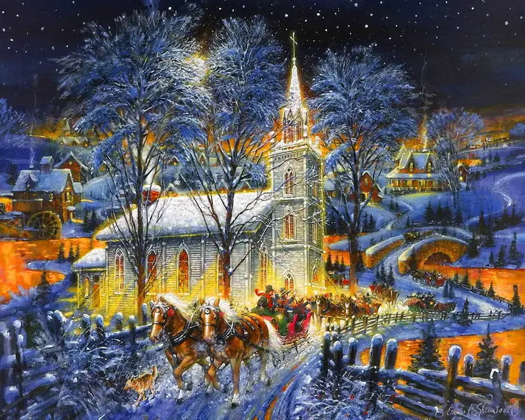 

14CT Canvas Christmas Snowy day Scenery Forest Cross Stitch Kits Art Crafts Embroidery DIY Handmade Needle Work Home Decor