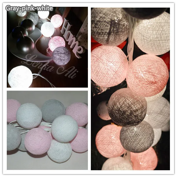 Gray pink white 20 шариков/шт винтажный/сладкий пастельный тон/чистый белый хлопковый шар, гирлянды, вечерние, для дома, патио, свадьбы, романтический декор - Цвет: Gray pink white