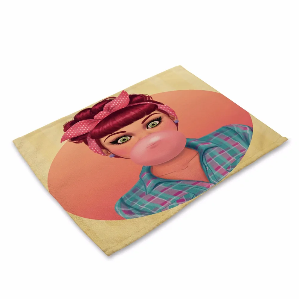 Настольная салфетка в американском стиле с мультяшным рисунком девушки