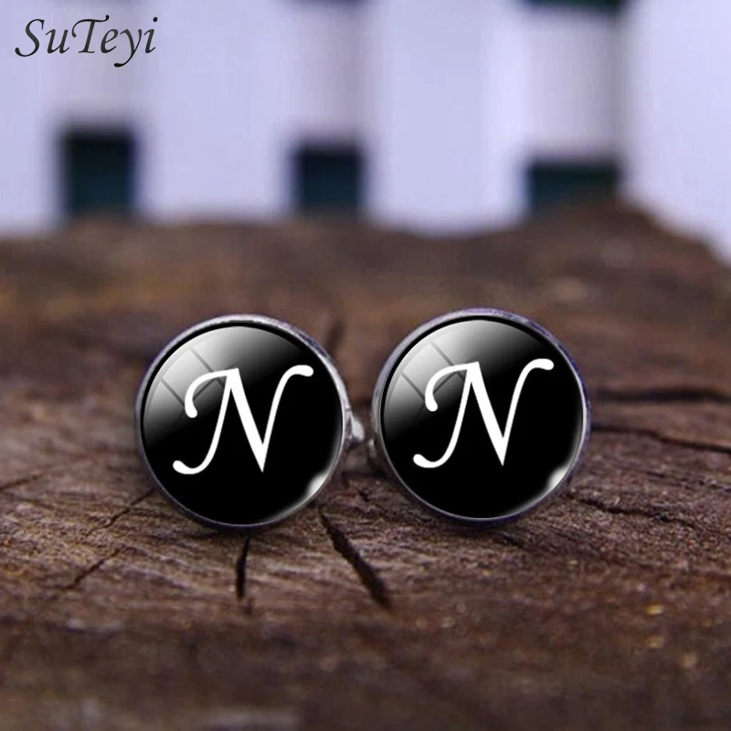 SUTEYI модные мужские запонки с кристаллами стеклянные кабошоны принтом буквами