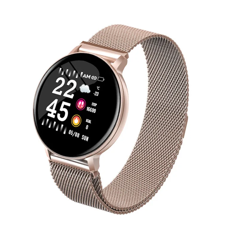 W8 gold steel Женские Смарт-часы, мужские, кровяное давление, сердечный ритм, сенсорный экран, умные часы, женские, водонепроницаемые, спортивные часы для Android, IOS, Xiaomi - Цвет: W8 gold steel