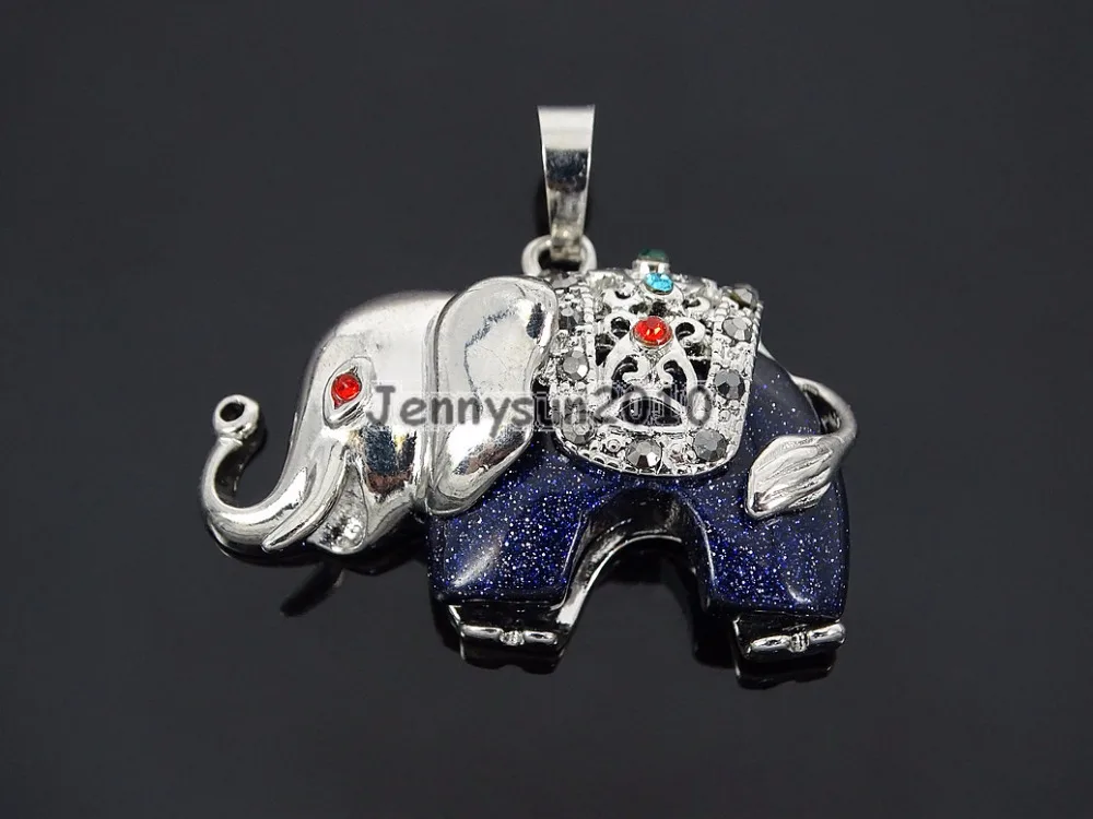 

Natural Blue Sand Gems Stone Elephant Reiki Chakra Healing Pendant Charm Beads Silver Plated Healing Jewelry Design 10Pcs/Pack
