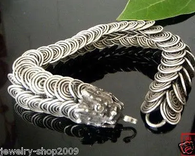 

Free Shipping >> Jewelry Tibet silver carved Dragon Handmade bracelet