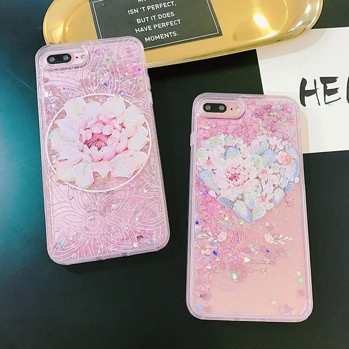 Wmzsucc милый цветок суккулентов жидкость зыбучие пески чехол для телефона iPhone 6 S Plus