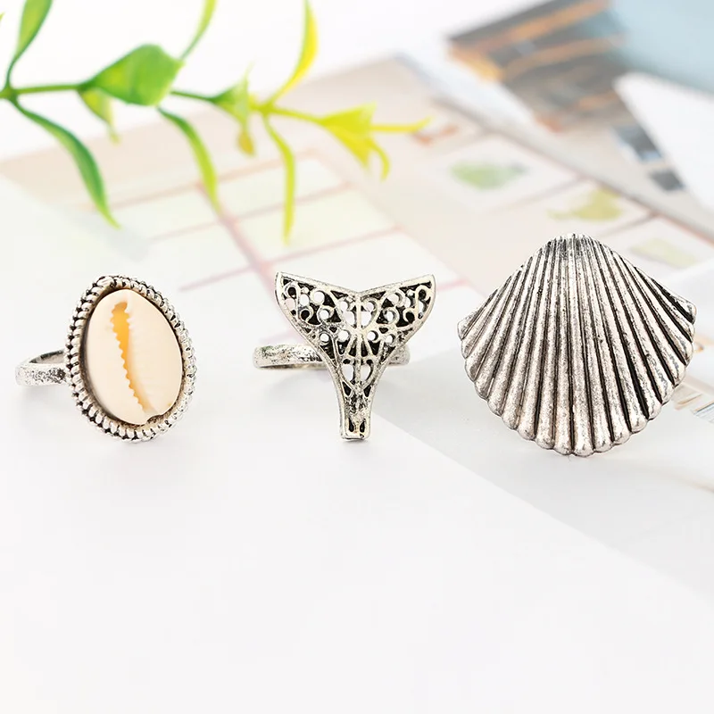 Новинка 2017 года 3 шт./компл. Для женщин резные Sea Shell набор колец с серебряным
