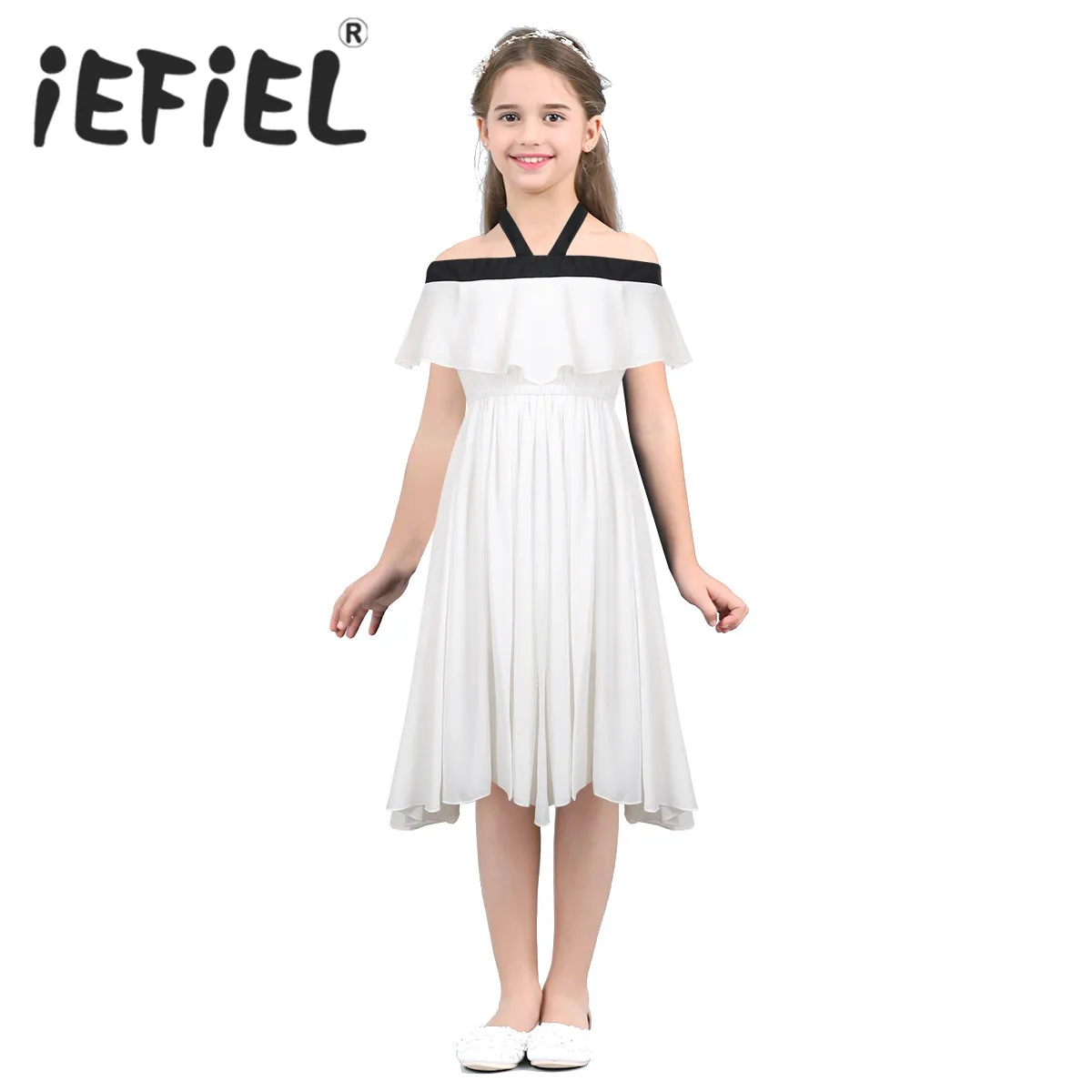 

Детское летнее шифоновое платье без рукавов с открытыми плечами для девочек, многослойное платье принцессы с оборками для вечерние, Повсед...